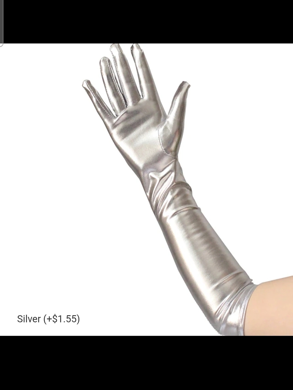 Crescendoe Silver Satin-Look Long Gloves
